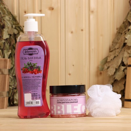 Set for the bath: Babb Gam scrub, shower gel "Cranberry-blacker", washcloth