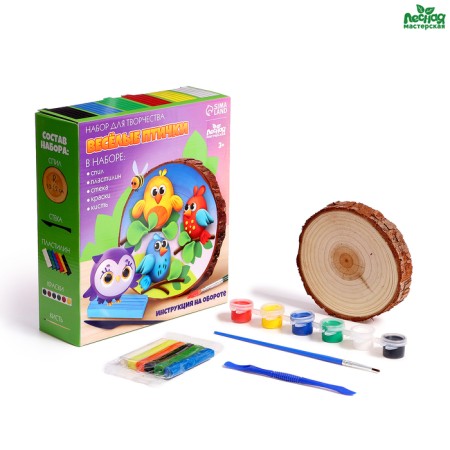 Painting and modeling wood for children. Set for creativity "Funny Birds"-1