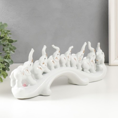 Souvenir Ceramics "Seven Elephants on the Wave" White 13x33.7x7.5 cm-3