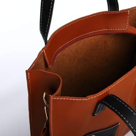 Bag Women's Tout with zipper, brown color-6