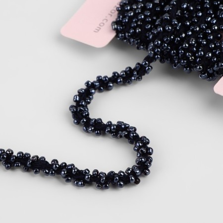 Decorative braid with beads, 6 mm, 2.7 ± 0.5 m, dark blue color-1
