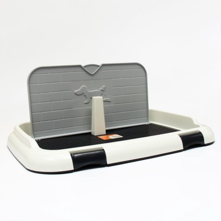 Dog toilet 67 x 46 x 8 cm, with a wall, a removable grill and column, black-1