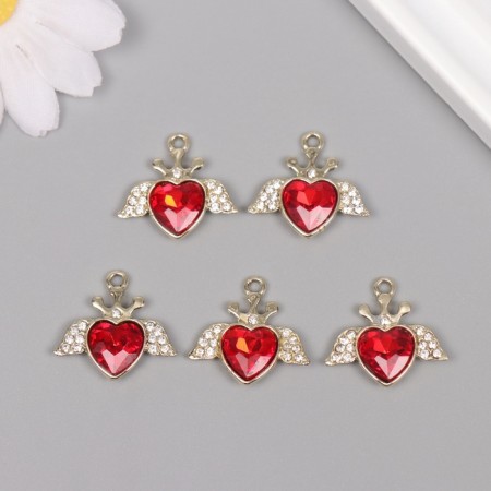 Decor for creativity metal, rhinestones "Heart with wings" gold 2.2x2.4x0.5 cm-2