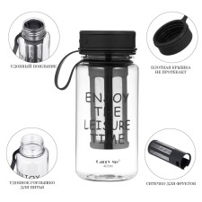Water bottle, 450 ml, with a strainer, 17.5 x 10.5 cm, black