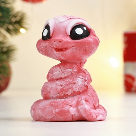 New Year. Symbol 2025. Figure soap "snake" pink with silver-1