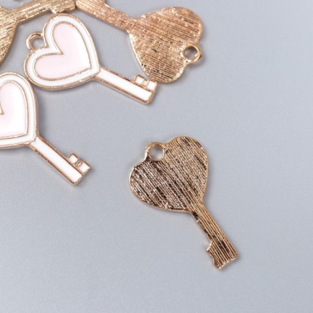 Decor for creativity metal, enamel "Clay with heart" white-pink 1.3x2.3 cm-1