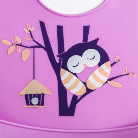 Bibslate for feeding "owl" silicone with pockets, purple color-3