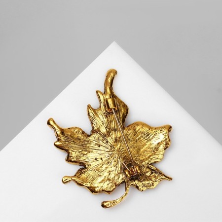 Brooch "Leaf" Maple, brown color in black gold-1