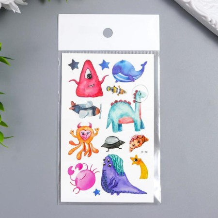 Tattoo on the body color "animals in space" mix 12x7.5 cm-3