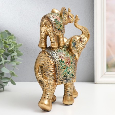 Polystone souvenir "Elephant with an elephant on the back - exotic flowers" 16x6.5x20.5 cm-1