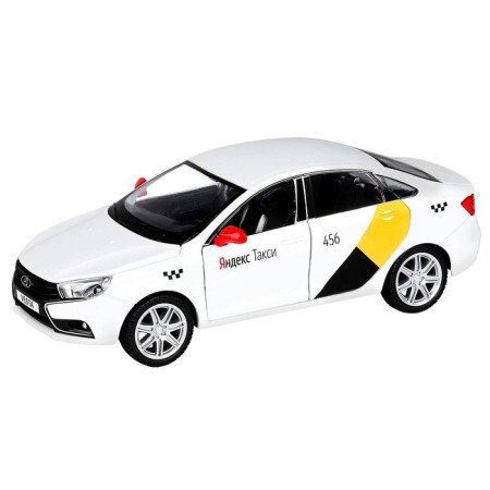Metal machine "Lada Vesta Yandex Taxi" 1:24, doors, baggage, voiced, white color open-2