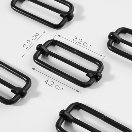 The buckle is regulatory, the inner width is 32 mm, the thickness is 5 mm, 5 pcs, the color is black matte