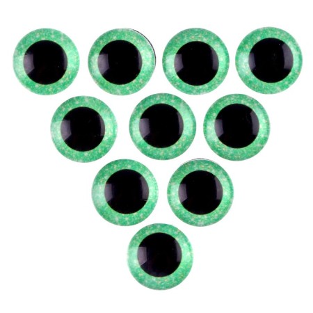 Elose -based eyes, set of 10 pcs., Size 1 pc. - 14 mm, green color with sparkles-1