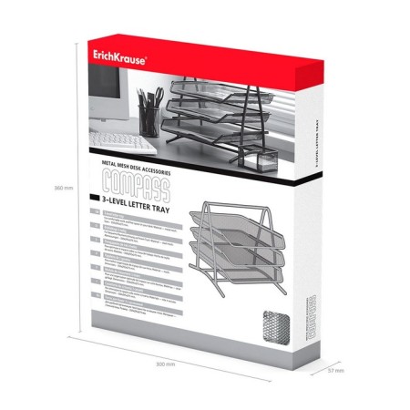 Paper tray horizontal 3-level Erichkrause Steel, assembly, metal mesh, silver-7