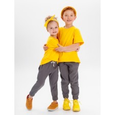 Costume: T-shirt and trousers Children's jump, height 116-122 cm, yellow color, gray color