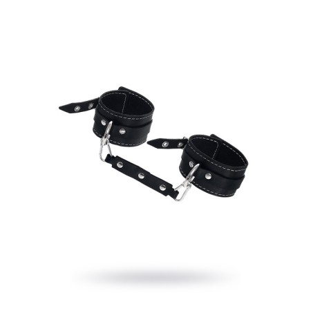 Two -layer shackles with a white line Pecado BDSM, genuine leather, black