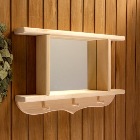 Carved mirror with 2 shelves and 3 hooks, 70 × 45 × 10 cm