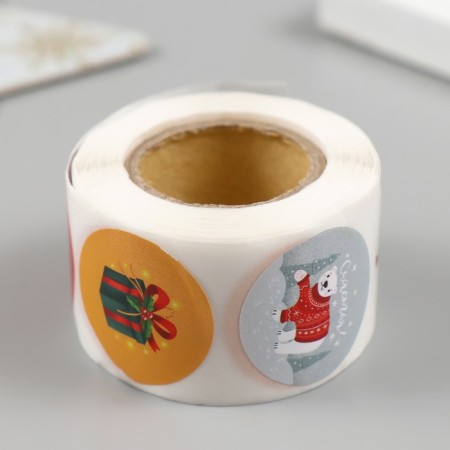 New Year Stick Paper "Bear and New Year's Deer" d = 2.5 cm 252 pcs in the roll-2