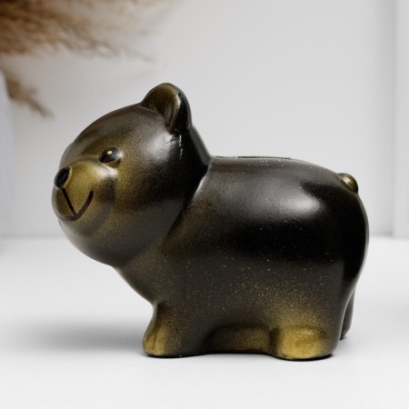 Piggy bank "Bear" black with gold, 11cm-1