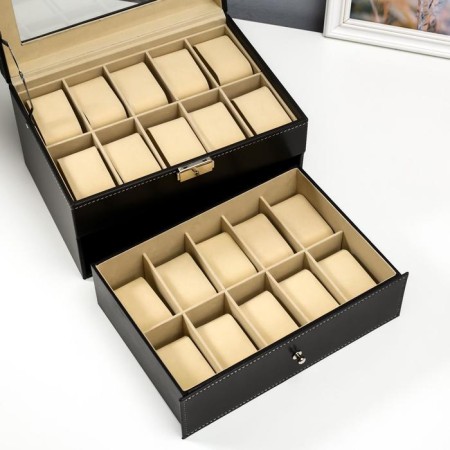 Casket for a double clock 20 departments to the leatherette "Classic" black matte 16.5x28x21 cm-5