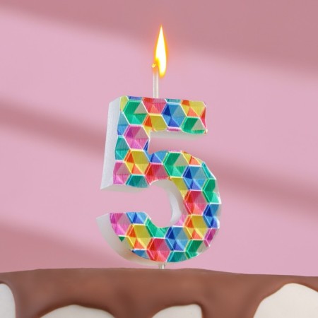 Candle in the cake on the skewer "Kaleidoscope", the number 5, 7 cm