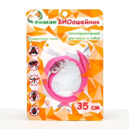 Bio -hazelnik "Pijon" for cats and small dogs, from fleas and ticks, pink, 35 cm