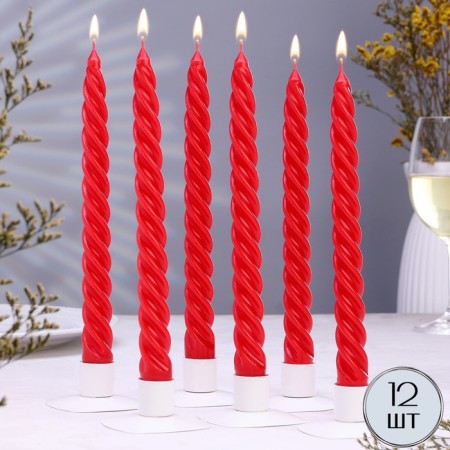 Candle twisted, 2.3x 24.5 cm, 12 pieces, red-2