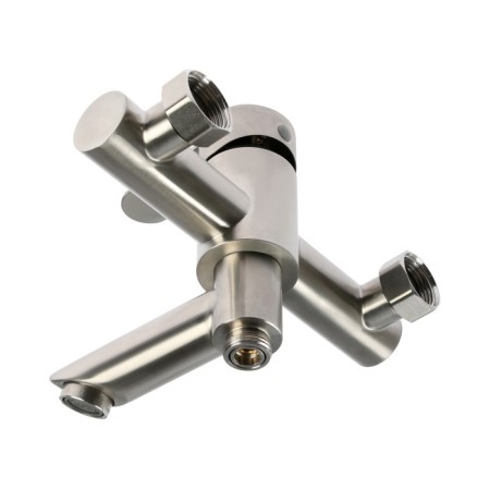 Bath mixer Zein ZS5, short spout, with a shower set, stainless steel, satin-6