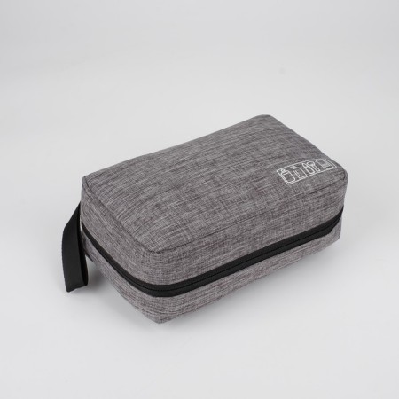 Road cosmetic bag, 2 parts on lightning, with hook, color gray color