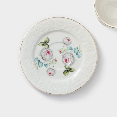 Rose porcelain service, 12 items: 6 mugs 220 ml, 6 saucers d = 15 cm, white color-5