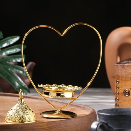 Kurilnitsa for incense powder and cones "Heart", golden, 14.5x13.5 cm-1