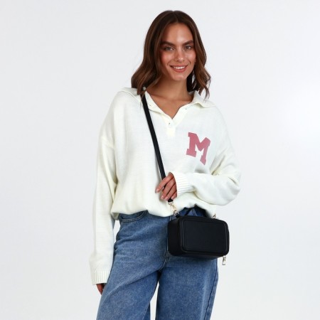 Bag Cross-Bodi with a zipper, black color-2