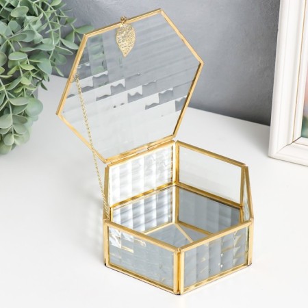 Casket Glass with a metal frame "Hexagonant with a sheet. Quadro" 17x14.8x6.5 cm-2