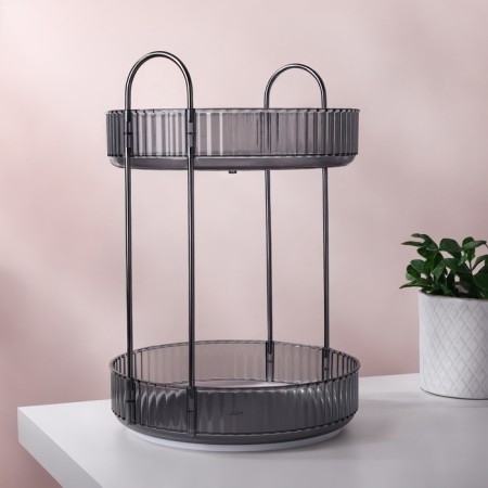 Organizer for storage, 2 sections, rotating, D - 23 × 33.5 cm, silver/translucent color/gray color-3