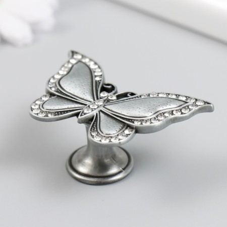 Handle for the casket metal "Butterfly" rhinestones, aged silver 3.6x5.5x2.2 cm-1