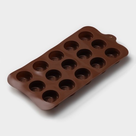 Form for sweets and chocolate of the “curl”, silicone, 21.5 × 11.5 cm, 15 cells (d = 2.8 cm), brown color-5