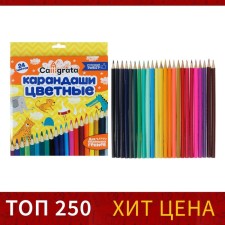 Pencils 24 colors, wooden, triangular body, in a cardboard box