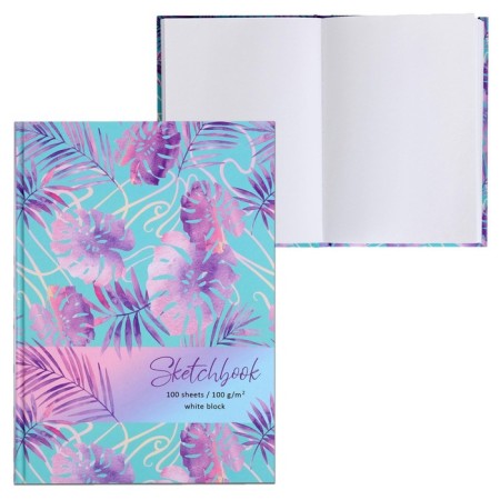 A5 sketchbook, 100 Monstera Leaves sheets, hard cover, matte lamination, white block 100 g/m2