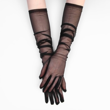 Carnival gloves, black, transparent, long color-1