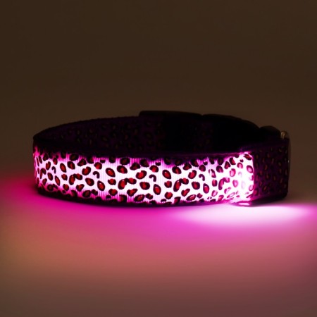 Collar with backlight leopard 3 glow modes, size L, Osh 48-60 x 2.5 cm violet-9