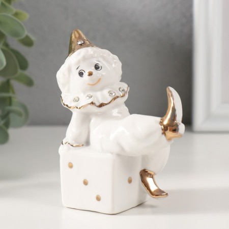 Souvenir Ceramics "Clown on Playing Cube" White with gold, rhinestones 4.4x7x9.5 cm