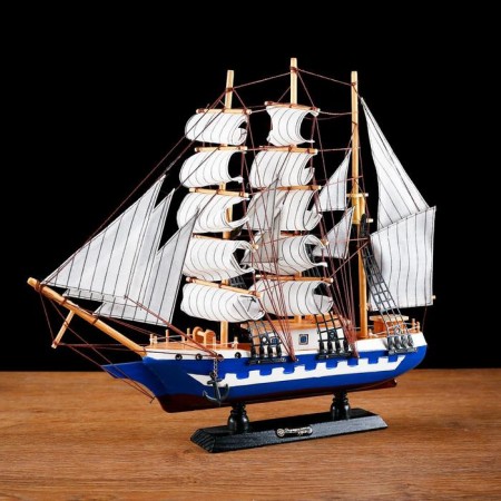 The ship souvenir medium “Corsica”, the sides are blue with a white strip, white sails, 43x8.5x37 cm-1