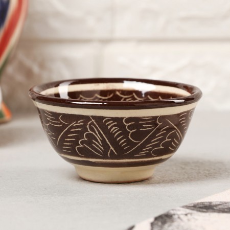 PIALA RISHTAN CIRAMICA "Patterns", 8.5 cm, small cognac, brown