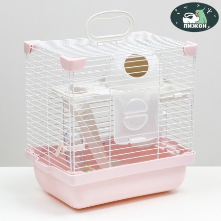 The cage for rodents is equipped, 27 x 19 x 28 cm, pink