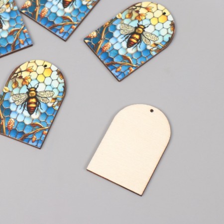 Decor for creativity wood "Bee and honeycomb. Stained glass" 4.4x3x0.3 cm-1