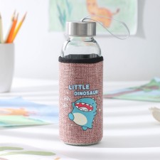 A glass bottle in a “dino” case, 300 ml, h = 17 cm, mix drawing