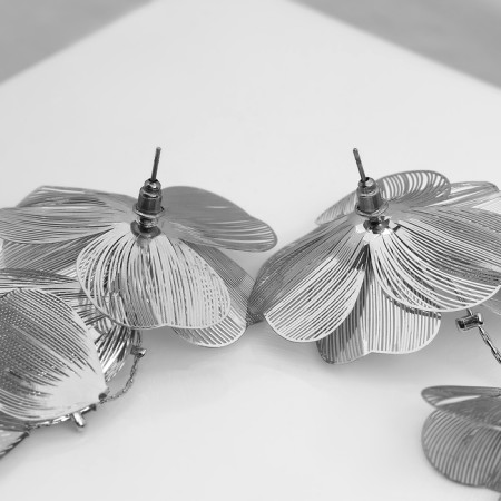 Earrings hanging "flower" catlaya, color silver, 10cm-2