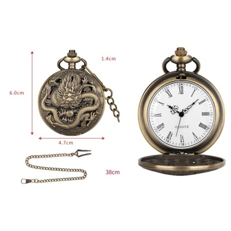 Pocket clock "Dragon", quartz, d dial-4.7 cm, chain L-38 cm