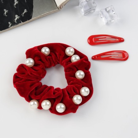 Hair set "Gloria Grace" (elastic band 7 cm, 2 invisibility 5 cm) red-1