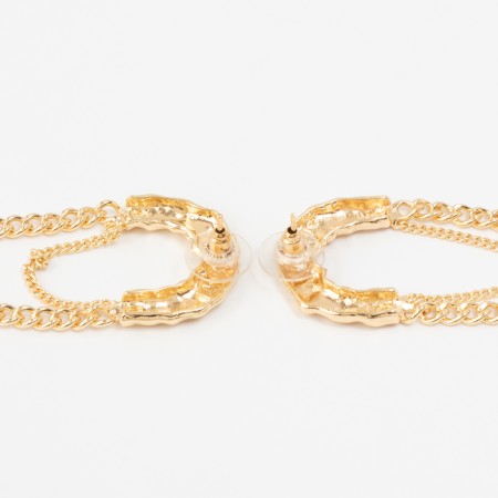 Earrings Metal "Style" Chain, Pin, Color Gold-2